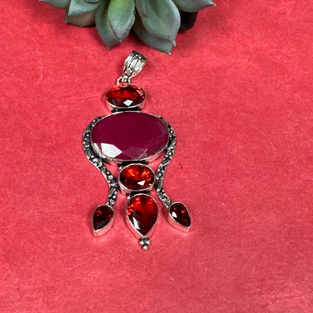 Ruby & Garnet Silver Pendant - image 1